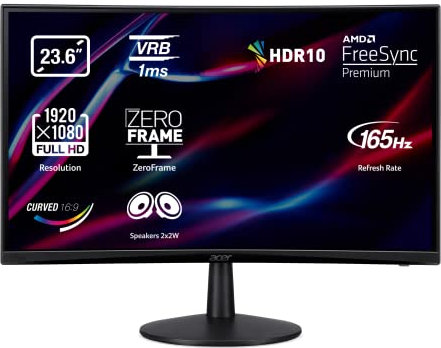 Acer Nitro ED240Q S - Monitor Gaming 23.6 FullHD 165Hz (59,9 cm, 1920 x 1080, 16:9, 250 Nits, 1 ms VRB, AMD FreeSync Premium, 1xHDMI 1.4) Negro