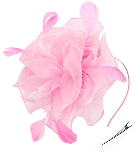 DRESHOW Damen Fascinators Hut Cocktail Party Tee Kopfbedeckung Blume Mesh Organza Bänder Federn auf Einem Stirnband