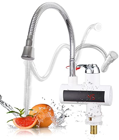 Elektrischer Wasserhahn, 360° Drehbarer Durchlauferhitzer Wasserhahn, 3000W Schnell Erhitzen Wasserhahn mit LED Temperaturanzeige für Badezimmer Waschbecken Kleine Küche (Tippe C)