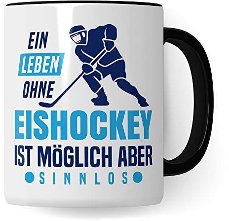 Eishockeyspieler Tasse Geschenkidee Eishockey Kaffeetasse Humor Witz Geschenk für Eishockeyfan Kaffeebecher Hockey Becher (Weiß & Schwarz)