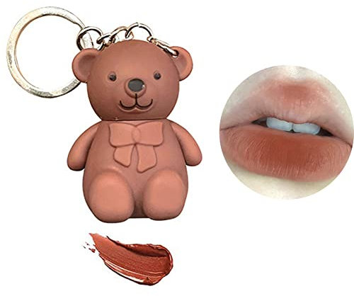 Süßer Bären Lippenstifte Schlüsselanhänger - 2 in 1 Lipgloss Aus Mattem Samt, Tragbar, Wasserdicht - Lippenstift-Make-up für Frauen