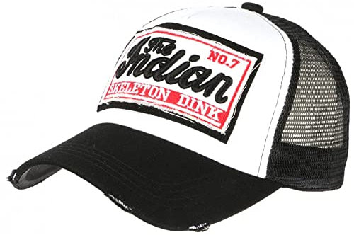 Hip Hop Honour Baseball Cap Indian Schwarz und Weiß Skeleton Vintage Trucker – Herren, Schwarz, Einheitsgröße