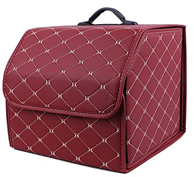 GENTRE Kofferraum Organizer,Luxus-PU-Leder Aufbewahrungsbox für Audi A3 Cabriolet A3 Sedan A4 MK B6 A4 MKB7,großer Faltbare Trunk Organizer mit Deckel und Griffe Auto zubehör,C-Red-S