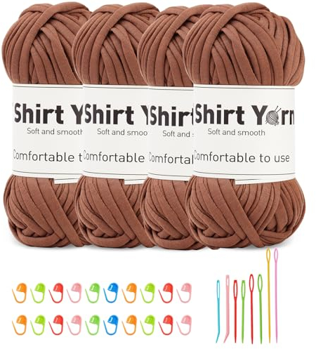 Doxiru 4er-Pack 100g T-Shirt-Garn-Set, Strickgarn, Baumwollgarn, Weiches Großes Häkelgarn-Set, Webzubehör (Braune Farbe)