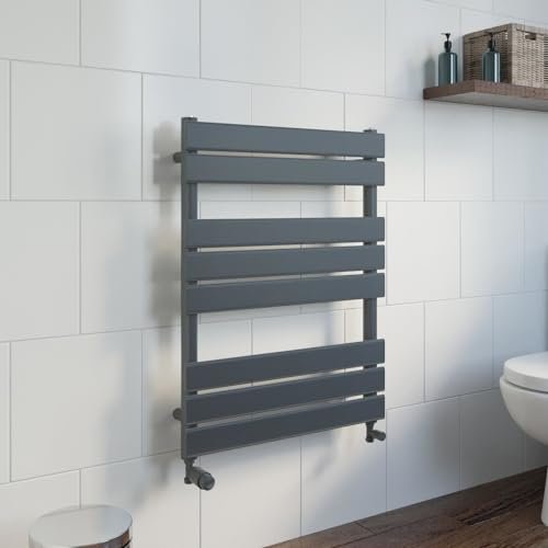 DuraTherm® 800 x 600mm Flat Panel Heated Towel Rail Radiator Modern Central Heating Bathroom Warmer Wall Mounted Ladder Rad, Anthracite