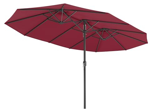 SONGMICS Doppelsonnenschirm 460 x 270 cm, extra großer Sonnenschirm, Gartenschirm, UV-Schutz bis UPF 50+, Terrassenschirm, mit Kurbel, Garten, Balkon, Outdoor, ohne Ständer, weinrot GPU036R01
