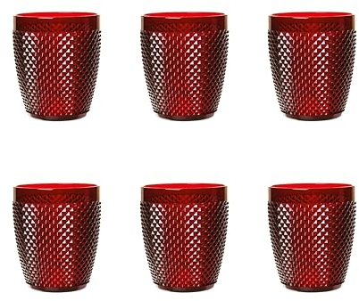 Excelsa Diamond - Juego de 6 vasos rojos, plástico irrompible, capacidad 400 ml, reutilizable