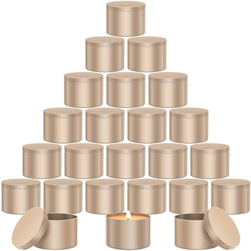 AOSWELE 24 PCS Gold Candle Tins 8 OZ Bulk, Premium Empty Candle Tin Jars 8OZ, Matte Candle Tin Container, Candle Tin Can, Sleek Candle Vessel for DIY Candle Making Supplies Kit