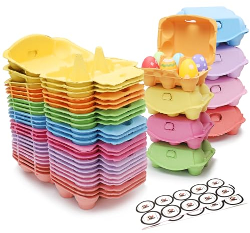 HENGI Lot de 24 boîtes à œufs colorées pour 6 œufs avec autocollants sans impression, réutilisables, robustes et durables, pour œufs de poule, cadeaux de Pâques, artisanat