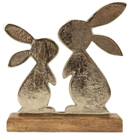 Osterdeko Dekoration Ostern Tisch Figur Silber modern Holz Aufsteller (Osterhase Paar)