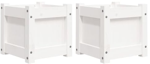 vidaXL Jardineras de Exterior 2 uds, Maceteros Rectangulares, Macetas de Hierbas Flores, Jardineras para Balcón Terraza, Madera Maciza de Pino Blanco