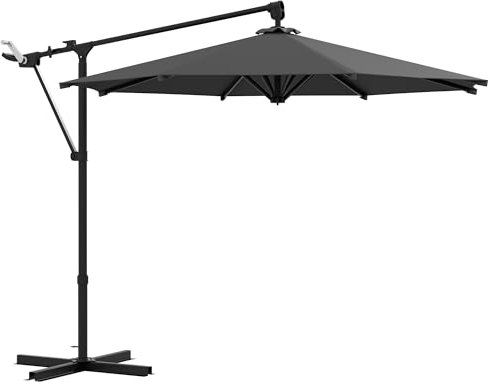 Outsunny Sombrilla de Jardín 3x3 m Parasol de Jardín Giratorio 360° con Manivela Manual 8 Varillas Base Cruzada y Soporte de Acero para Terraza Patio Balcón Gris Oscuro