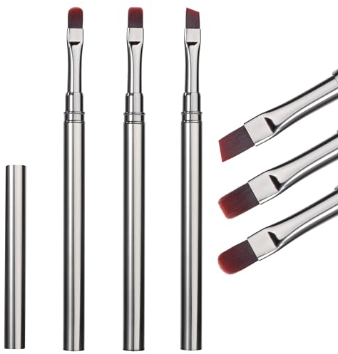 Heveer Pinceaux à Ongles en Acrylique Pinceaux Nail Art Ongles Gel Pinceaux Rond Plats/Coudés pour Vernis à Ongles Gel UV 3 Pièces