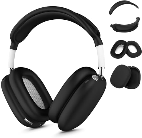 Seltureone 4 in 1 Hülle kompatibel für AirPods Max, Ohrpolster-Abdeckung/Ohrmuschel-Abdeckung/Kopfband-Abdeckung/obere Abdeckung für AirPods Max, Schutzhülle für AirPods Max – Schwarz