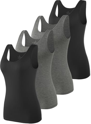 vislivin Elastische Tank Tops für Damen Unterhemden 4er Pack Schwarz/Dunkelgrau/Dunkelgrau/Schwarz XL