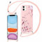 Phoona Coque avec Cordon pour iPhone 12 Mini 5,4 avec Rose Papillon Motif Case, Aesthetic Silicone étui avec Collier Réglable Corde,Antichoc Housse de Protection pour Femmes et Filles