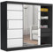 Brent - Kleiderschrank mit Spiegel und Schubladen 235cm Breit Chelsea Tomy, Schwebetürenschrank mit Spiegel, Schlafzimmerschrank, Kleiderschrank Schwarz/Weiß