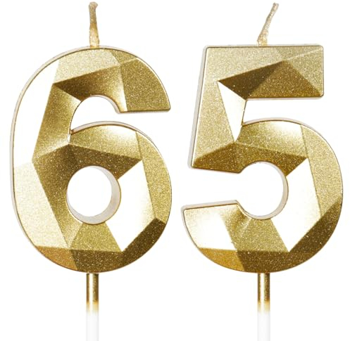 Yiran Geburtstagskerzen 65, 5cm Gold - Tortendeko & Kuchendeko für Geburtstagsdeko