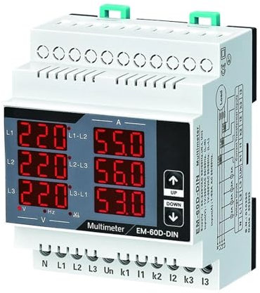 AMEHRU Multimetro Digitale Em-XXD-DIN, Contiene 3 CT, Tensione trifase (LL), (LN), Ampere, frequenza, visualizzazione Sequenza di Fase(100D(10-100A))