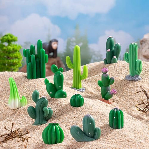 JARPSIRY Lot de 12 mini figurines miniatures de cactus en résine, mignonnes petites figurines de cactus pour décoration de gâteau, décoration de désert, décoration de maison, jardin féérique, pots de