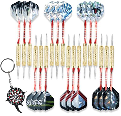 CHRDW, 18-teiliges Profi-Dartpfeile mit Metallspitze, Aluminiumschaft, professionelles Metalldart-Set, Stahlspitze, große Kapazität, Metalldart-Set