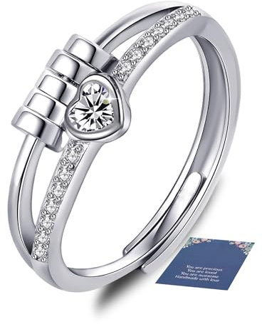 Kenivira Angst Ring für Damen Anti Stress Ring Anxiety Ring Verstellbar Ring Spinner Ringe Silber Ring Schmuck Geschenk