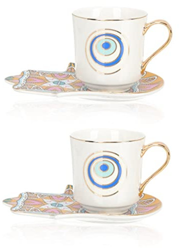 Cabilock Blaue Auge Kaffe Tassen 2 Sets Augen Kaffeetasse Für Zu Hause Espresso Cappuccino Becher Hamsa Hand Kaffeetasse Türkische Kaffeetassen Böser Blick Kaffeetasse Tassen Kaffeetassen Mit Deckel
