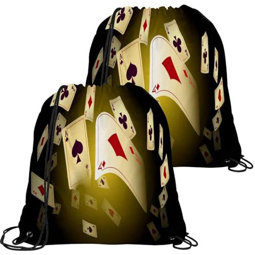 VAPOKF Turnbeutel mit Kordelzug, Turnbeutel aus Polyethylen, große Schnur, Schwimmtrainer-Tasche, personalisierbar, für Schule, Fitnessstudio, Sport, Reisen, Ace, Pokerkarten, 2 Stück, multi,
