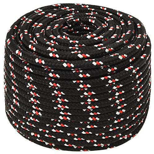Homgoday Corde de Bateau Noir 12 mm 100 m Polypropylène Corde en Polypropylène Flotte idéale pour Navigation, Gréement, comme Amarre