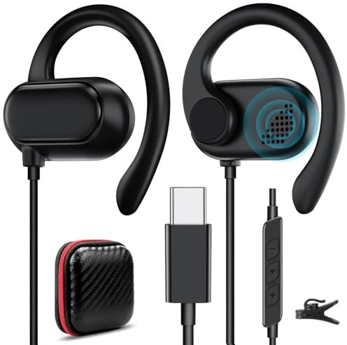 USB Type C Headphones with Adjustable Open Ear Over Ear Hook Earphones for School Kids Wired Laptop Wired Earphones for iPhone 17 Pro Max 16