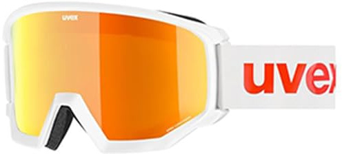 Uvex athletic CV - kontrastverstärkende Skibrille mit Anti-Fog-Beschichtung im kantigen Retro-Design für Damen und Herren - white matt/orange-green - one size