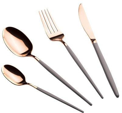 Set 24 posate rosa gold manico taupe Berlinger Haus