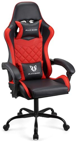 Play haha.Gaming chair Office chair Swivel chair Computer chair Work chair Desk chair Ergonomic Chair Racing chair Leather chair Video game chairs (Red,lumbar pad)