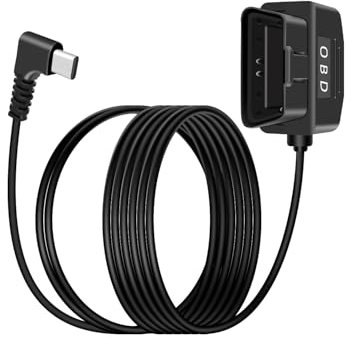 YANBORONSN OBD Power Cable for Dash Camera, OBD2 to 90 Degrees USB C Adapter Hardwire Charging Cable with Switch Key 24 Hours Monitoring and Acc 2 Mode 12-24 V to 5V/3A (3.5m/ 11.5FT)