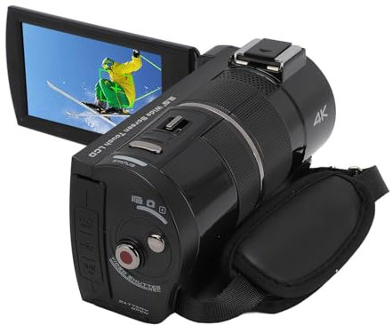 Enregistreur de Caméra à écran Tactile Caméscope Vidéo 4K avec Zoom 30x Anti-secousse Enregistreur Vidéo Caméra Microphone Externe Pare-Soleil Écran Rotatif à 270 Degrés