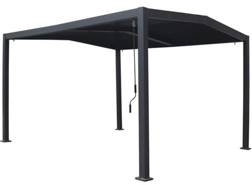 Habitat et Jardin Pérgola bioclimática con Techo a 2 vertientes Victoria en Aluminio y Metal - 3,5 x 4 m - Gris