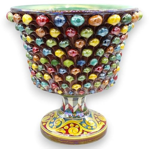 Vase Calice Pigna, céramique Caltagirone, h 30 x Ø 30 cm Environ. Multicolore, émail Nacre MD1