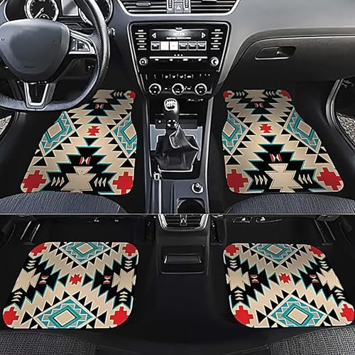 Personalisierung Anpassen Autofussmatten - Bohemian Automatten Auto Fussmatten Massanfertigung, Nach Maß Fußmatten Kompatibel Mit 99% AutoMarke Modell, Retro, 4 Stück Robuste Teppiche