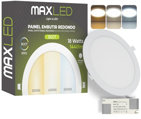 Maxled, Light is Led! 18W LED Einbaustrahler 230V Ø225mm,1440LM Spots Deckenleuchte Nicht Dimmbar 3000K-6000K Warmweiß Neutralweiß Kaltweiß Flach Deckenspots Einbauleuchten Lochmass Φ205mm Aluminium