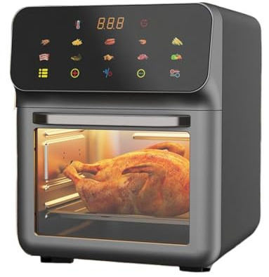 Combo de friteuse à air et four grille-pain, four grille-pain avec friteuse à air, fenêtre transparente, taille familiale, 2 couches, pour pizza, frites, poulet, steak, maison ou chambre