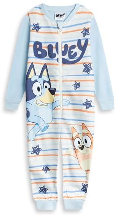 Bluey Boys Blue Striped Onesie | Long Sleeve Zip-Up Sleepwear Bingo Characters | Microfleece Loungewear for Bedtime & Relaxing | Kids Cartoon Pyjamas Merch