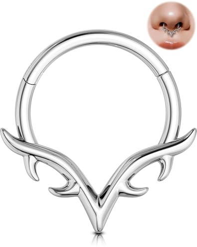 OUFER 16g Gold Septum Piercing, V-förmiger Septumschmuck, Klingenflügel-Klicker, Daith-Ohrring 316L Chirurgenstahl, Silber Nasenpiercing, Helix, Daith, Tragus, Conch-Piercingschmuck für Damen 8/10 mm