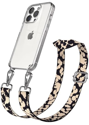 EAZY CASE Handykette - Verstellbares Taschenband kompatibel mit iPhone 15 Pro, Schulterriemen, Handykordel mit Silikon Hülle, Umhängetasche, Taupe Camouflage Silber