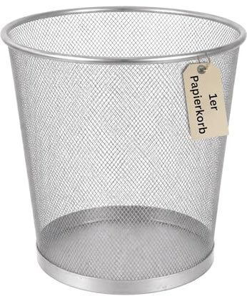 Metall Papierkorb 1er-Set aus Drahtgeflecht – Rund, 28 cm Höhe & 26,5 cm Durchmesser – Stabiler Mülleimer für Büro, Home-Office & Haushalt – Silber & HLKauf-Block