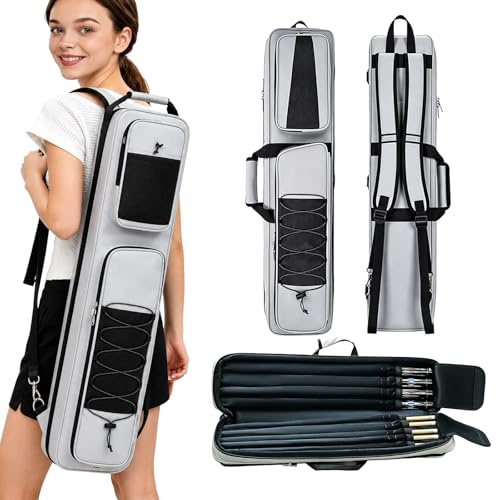 Billard Queue Tasche, 4 X 5 Pool Queue Koffer mit Griff und Schultergurt, Bietet Platz für 4 Kolben und 5 Schäfte, Weiches Samtfutter, Billard Stick Tragetasche mit Mehreren für Billardzubehör