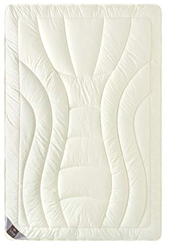 Wolle Duo-Bettdecke 220x200 Premium Qualität mit feinste, äußerst bauschige echter Schurwolle gefüllt - extrawarm. Bezug Mako-Satin mit Seidenfinish, 100% Baumwolle