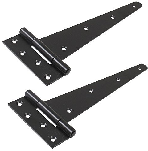 White Hinge 2X Black 18/450mm Tee Hinges - Shed/Gate/Barn Door T Hinges