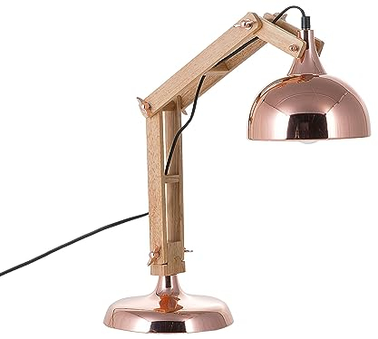 Beliani Modern Desk Lamp Copper Steel Shade Solid Wood Swing Arm Base Adjustable Salado