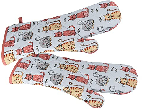 SPOTTED DOG GIFT COMPANY Oven Gloves Heat Resistant Oven Mitts Potholders for Grilling, Cooking, Baking, Microwave - Cute Cat Themed Kitchen Accessories and Gifts for Cat Lovers Women Men