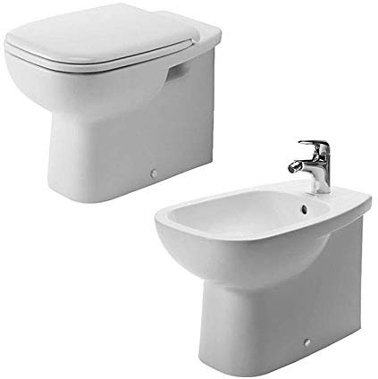 Sanitari bagno filomuro Duravit D-Code Wc, bidet e sedile in termoindurente soft close